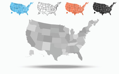 USA map set with individual states on white background