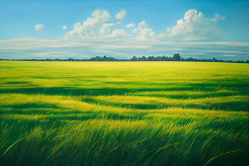 Fototapeta premium Green field, tree and blue sky. Great as a background,web banner.