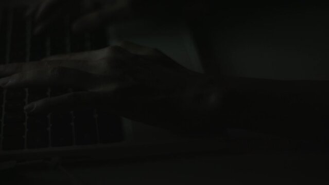 Young Woman's Hands Typing On Laptop Late at Night 4K