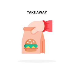 Take Away flat icon, with holding burger pack Vector Illustration for Graphic Design Element. Isolated on white background
