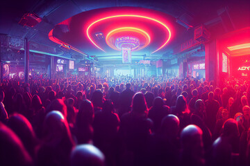 Fototapeta na wymiar A huge crowded disco party in a nightclub. Disco. Nightclub. Big party