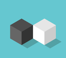 Obraz premium Isometric opposite cubes couple. Love, extremes, partnership, difference, relationship, individuality and minimalism concept. Flat design. EPS 8 vector illustration, no transparency, no gradients