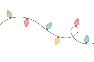 Colourful chain of Christmas lights isolated on transparent background. PNG illustration