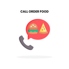 Call order food flat icon, with burger and pizza Vector Illustration for Food Graphic Design Element. Isolated on white background