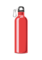 Reusable water bottle, red metallic thermos. Eecological bottle for beverages. Reduce plastic waste healthy alternative. Illustratoin in a flat style is isolated on a white background