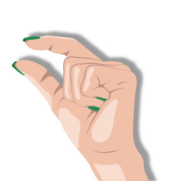 A little bit hand gesture vector illustration. Female hand with green manicure. Illustratoin in a flat style is isolated on a white background