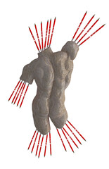 Classical statue of human torso without limbs, partially erased by pencils with eraser, metaphorically represents cancel culture and historical revisionism, 3d illustration, 3d rendering