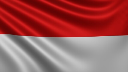 Render of the Indonesia flag flutters in the wind close-up, the national flag of Indonesia flutters in 4k resolution, close-up, colors: RGB. High quality 3d illustration