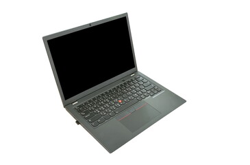 black compute laptop arranging on white background