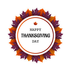 Calligraphy of Happy Thanksgiving Day with frame leaf autumn