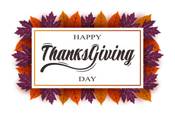 Calligraphy of Happy Thanksgiving Day with frame leaf autumn