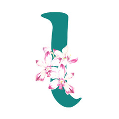 Custom hand drawn vanda orchids alphabet letter I