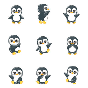 Set of cute penguins vector illustration