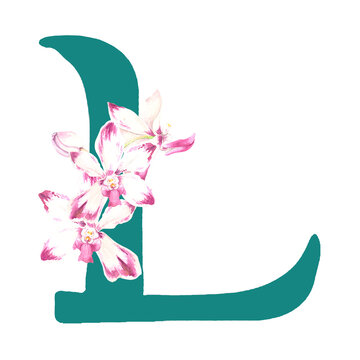 Custom hand drawn vanda orchids alphabet letter L