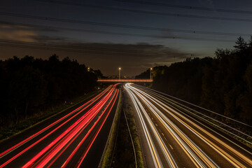 High angle view of nighttime traffic on motorway 