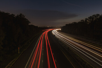 High angle view of nighttime traffic on motorway 