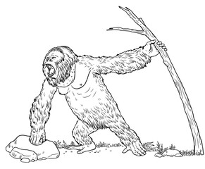 Prehistoric primates gigantopithecus. Giant orangutan. Ancestors of humans for coloring book. © Lunstream