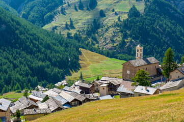 Fototapeta na wymiar France. Saint Veran. Hautes-Alpes. Regional natural park of Queyras. The village of Saint-Véran, highest municipality of Europe
