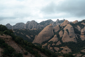 Montserrat in a cloudy conditions during the late summer season. Barcelona Catalonia Spain. High quality photo