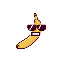 Cool banana color line icon. Mascot of emotions