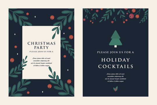 Christmas Party Greeting Card, Invitation. Cocktail Party Template.