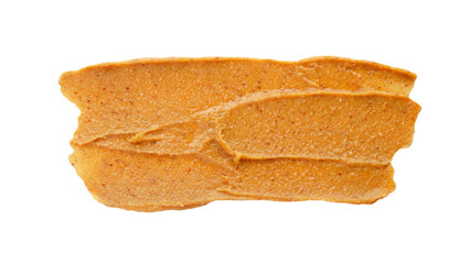 Peanut butter isolated on white background, top view. Peanut butter on a white background, top view. Creamy peanut butter isolated on white background.