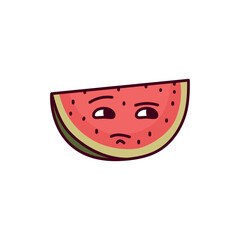 Pensive watermelon color line icon. Mascot of emotions