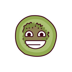 Smiling kiwi color line icon. Mascot of emotions