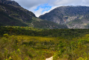 Naklejka na ściany i meble A hiking trail in the Caraça Natural Park, Santuário do Caraça, Catas Altas, Minas Gerais state, Brazil