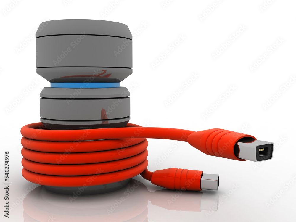 Poster 3d rendering database storage data base with usb cable