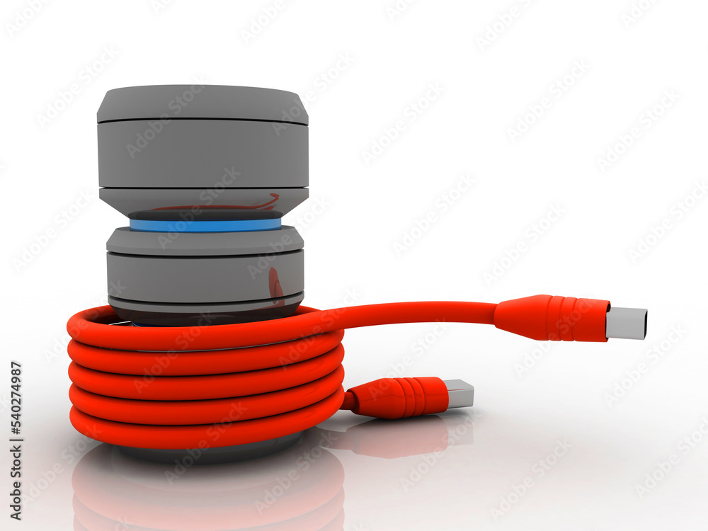 Poster 3d rendering database storage data base with usb cable