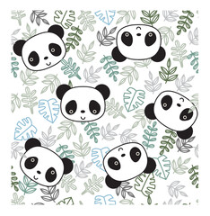 Cute Panda with leaves