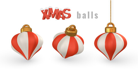 3d shiny glowing Christmas balls. Xmas glass ball. Holiday decoration template. Vector illustration