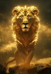 Löwenporträt mit metallisch-goldener Mähne © cfhdesign