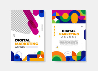 Geometric shapes colorful cover design template with A4 size