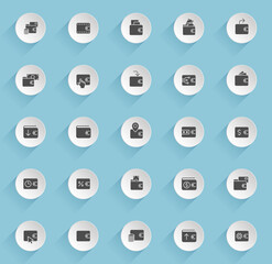 wallet line icons in two colors isolated on white background. wallet blue icon set for web design, ui, mobile apps, print polygraphy and promo business