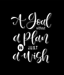 A goal without a plan is just a wish, hand lettering, motivational quotes