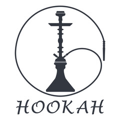 Black silhouette of a hookah with a hose around the hookah .Hookah bar or logo shop