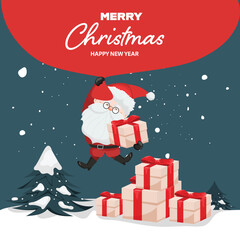 Christmas holiday decoration background santa claus man with gift box vector illustration. Happy new year winter holiday.