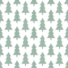Green christmas trees on white background. Simple seamless pattern.
