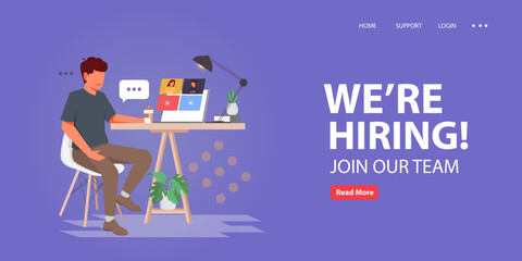 Landing page design concept we are hiring digital team. Group people worker teamwork present professional skill.