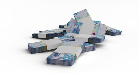 3D Illustration of Twenty Kuwaiti Dinar in a Stack - obrazy, fototapety, plakaty