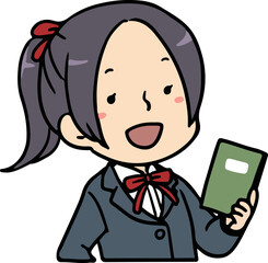 ノートを片手に持つ笑顔の女子高生のバストアップ