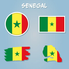 Map of Senegal on a blue background, Flag of Senegal on it.