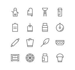 Set of cooking and kitchen icons, frying time, kitchen utensils and linear variety vectors.