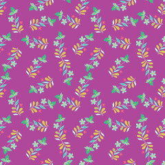 Abstract cute leaves and flower seamless pattern. Beautiful floral wallpaper. Cute plants endless backdrop.