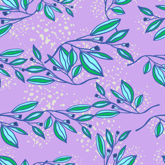 Romantic leaves and flower seamless pattern. Vintage style floral wallpaper. Cute plants endless backdrop