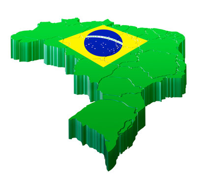 3d illustration map of brazil, flag of the nation