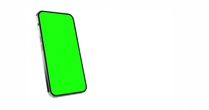 Smartphone green screen with a rectangular plane for tracking screen - phone rotations and movements from left to right animation