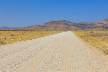 Namibian landscape along the gravel road. Khomas, Namibia.